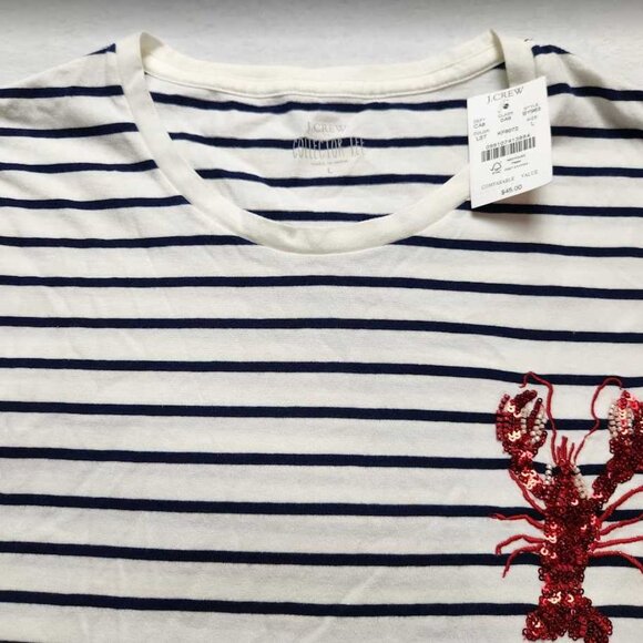 New women's J Crew Factory beaded sequin lobster striped Collector tee - Picture 2 of 9